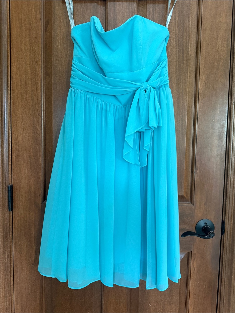 Alfred Angelo Bright Turquoise Chiffon Formal Dress with Waist Bow